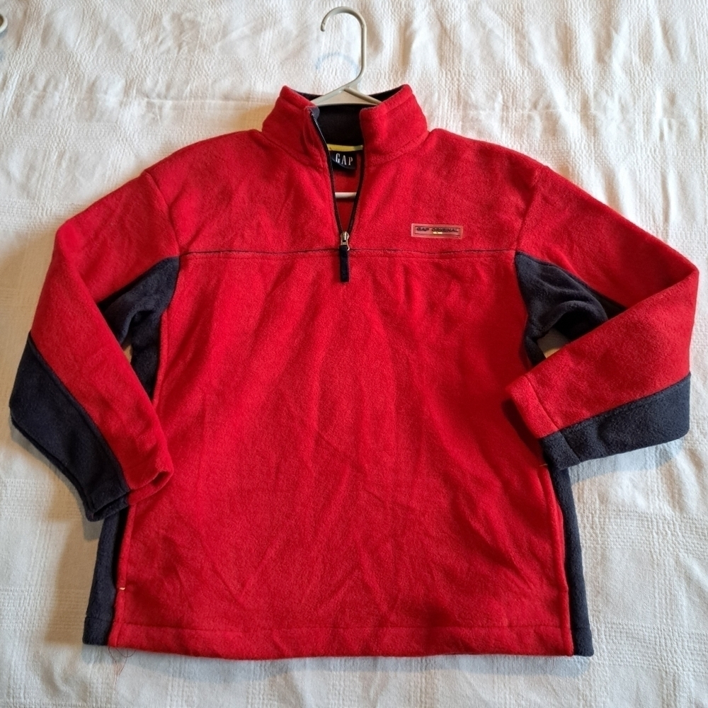 Gap boys Large fleece 1/4 zip up red and blue, medium weight fleece, New